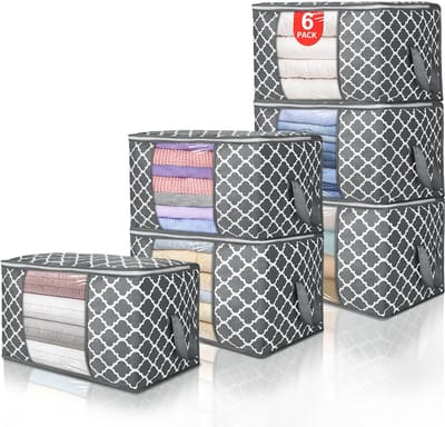 Unyqoos ® Ruime Opbergtassen voor Kleding, Dekbedden en Seizoensartikelen - Set van 6 Stuks, 90 Liter Capaciteit