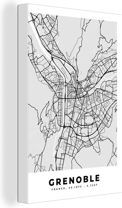 Canvas Schilderij Frankrijk - Plattegrond - Kaart - Grenoble - Stadskaart - 20x30 cm - Wanddecoratie