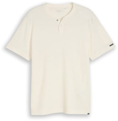 Tom Tailor - Henley-T-shirt met wafelstructuur - Maat S - Gardenia White