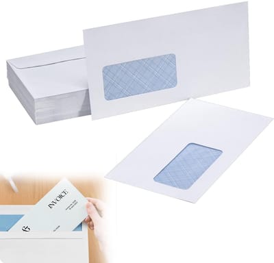 Dailygoods - Enveloppen met venster, 50 stuks, zelfklevend, met venster, vensterenveloppen met aftrekstrips, 80 g/m² papier, afdrukbaar, wit, lengte 225 x 115 mm, voor inkijkbescherming