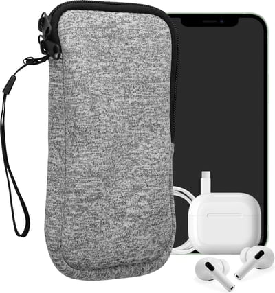 kwmobile telefoontasje universeel geschikt voor XL - 6,7/6,8" smartphones - 17,2 x 8,4 cm - Hoesje met rits en polslusje -In lichtgrijs / wit -