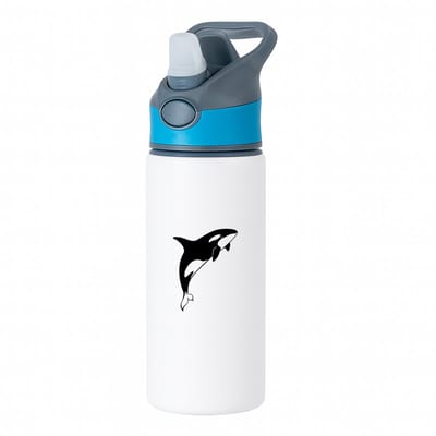 Hacebo® - Orca's waterfles met rietje blauw - Vissen - Dieren liefhebbers - Zeedieren - roofdieren - water fles - 650ML
