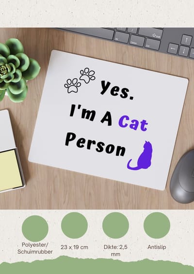 Akyol - yes i'm a cat person Muismat - Katten - katten liefhebbers - iemand die houdt van poezen - verjaardag - cadeau - kado - geschenk - 23 bij 19 cm