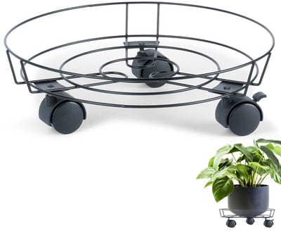 ProGarden - Metalen Plantenstandaard op Wielen - 31,5 cm - Zwart - Blokkeerwiel