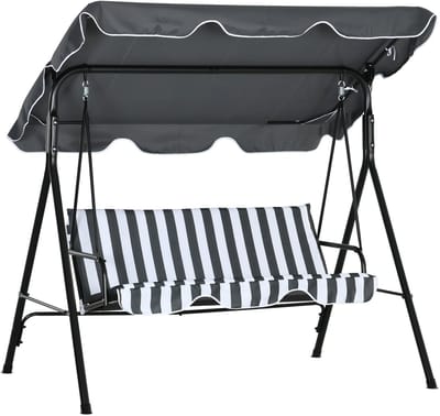 Weelora Schommelbank - Schommelstoel - Schommelbank Buiten - Tuin Schommelbank - Schommelbank 3 Persoons - Met Verstelbaar Dak - 172x110x153 Cm - Kleur Grijs