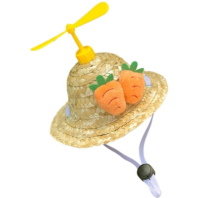 Chapeau de paille pour animaux de compagnie Mignon Drôle Fait main Libellule en bambou Chapeau de paille Chat pour petits chiens et chats Photographie Carotte Jaune M Bamboo Dragonfly Straw Hat beige