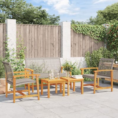 vidaXL - 5-delige - Loungeset - poly - rattan - en - acaciahout - grijs