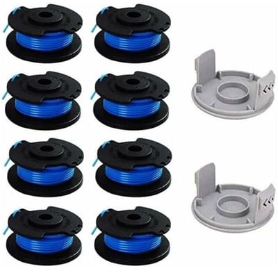10 vervangende spoelen geschikt voor Ryobi duimtondeuses, geschikt voor de Ryobi One+ AC14RL3A draadloze tondeuse, inclusief 8 spoelen en 2 beschermkapjes geschikt voor de tondeuse.