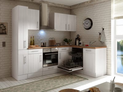 Hoekkeuken 250 cm - complete keuken met apparatuur Anton - Wit/Wit - soft close - keramische kookplaat - vaatwasser - afzuigkap - oven - spoelbak
