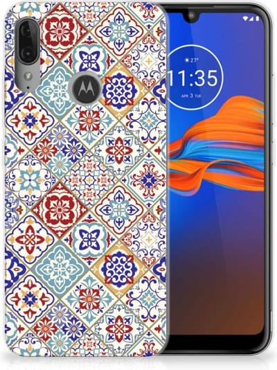 Back Cover voor Motorola Moto E6 Plus TPU Siliconen Hoesje Tiles Color