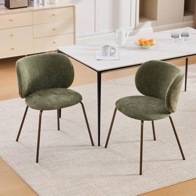 Eetkamerstoelen - Set Van 2 - Eettafelstoel - Gestoffeerde eetkamerstoel - Eetkamerstoelen - Met rugleuning - Gebogen rugleuning - Chenille - Metalen stoelpoten - Modern Design - Groen