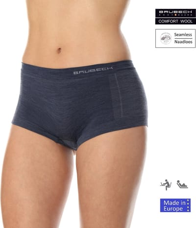 Brubeck Dames Ondergoed Boxershorts Naadloos met Merinowol - Jeansblauw S