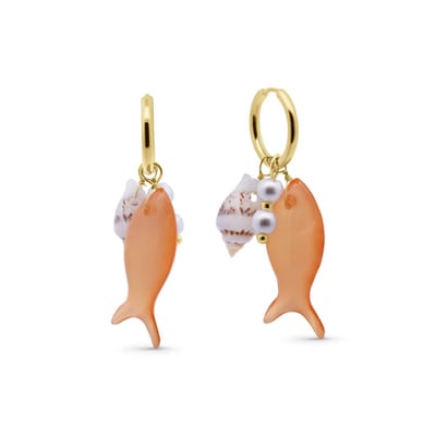 8CE-70624 - CO88 Collection – Oorbellen oranje vis – goudkleurig