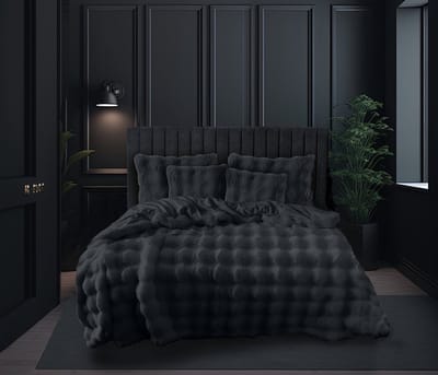 Eleganzzz Dekbedovertrek Bubble Pom Pom Rabbit Fur - Dark Grey - Teddy Pluche - Dekbedovertrek 140x200/220cm - Teddy Dekbedovertrek - Fluffy Dekbedovertrek - 140x220cm - Eenpersoons dekbedovertrekken - Effen Dekbedovertrek