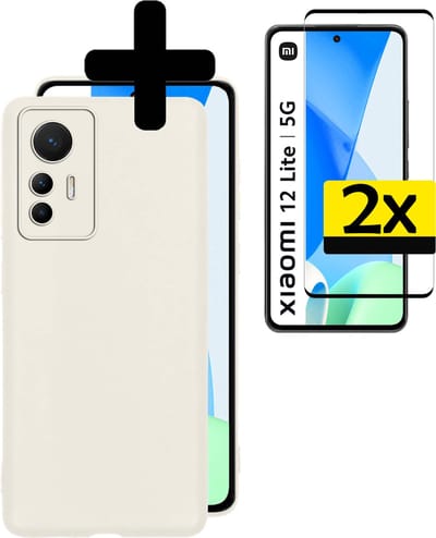Hoesje - Met 2x Screenprotector - Geschikt voor Xiaomi 12 Lite - Sterk & Shockproof - Back Cover - Siliconen Case - Telefoon Hoes - Telefoonhoesjes - Wit
