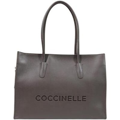 COCCINELLE Leren shopper schoudertas met laptopvak Myrtha26 Handbag Grained Leather Fango donkergroen