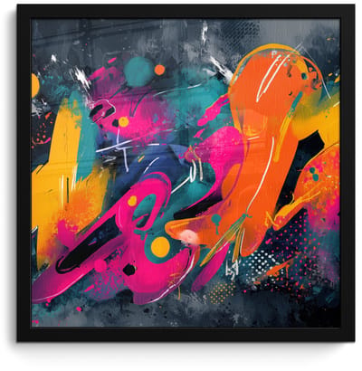 Poster in lijst - Fotolijst 40x40 cm - Posters - Abstract - Graffiti - Kleurrijk - Verfspatten - Posterlijst zwart - Decoratie - Wanddecoratie woonkamer - Muurdecoratie slaapkamer