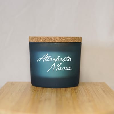 Bolsius Geurkaars Allerbeste Mama - Woody Wellness - Blauw Glas - Cadeau Mama - Moederdag - Moederdag Cadeautje - Moederdag Cadeau voor Mama