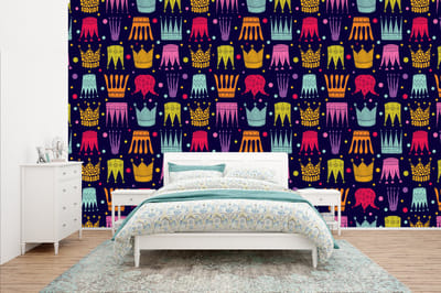Behang - Fotobehang Patronen - Kroon - Kleuren - Jongens - Kinderen - Kids - Breedte 400 cm x hoogte 240 cm