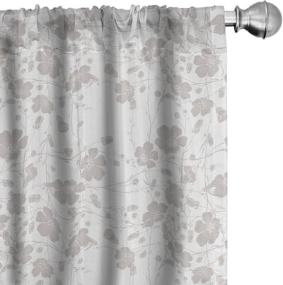 ABAKUHAUS Gordijnen – 2x75x175 cm – lichtgrijze mikrofaser, romantische bloemen