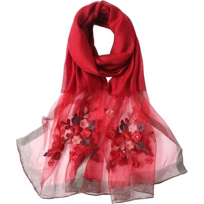 Zijde Sjaal - 190x70cm - Geborduurde Pashmina - Lichtgewicht - Bruiloft Dames - Rood