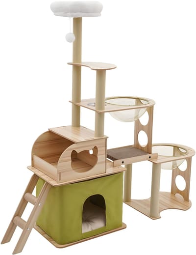 Kattenboom – Voor binnenkittens – Multi-level kattentoren met krabpalen – Beige, duurzaam materiaal