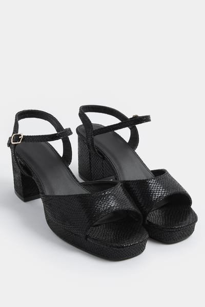 Yours Zwarte Platformhakken Met Slangentextuur En Vierkante Neus In Brede Epasvormsize 37EEE