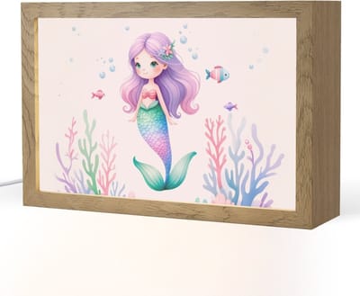 Nachtlampje 30x20 cm - Kinder lampje - Zeemeermin - Paars - Zeedieren - Onderwater - Vissen - Tafellamp kinderkamer - Slaapkamer lamp - Bedlamp kinderen - Kinderlampje stopcontact - Wandlamp babykamer - Nachtlampjes