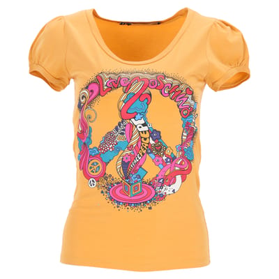 Love Moschino T-shirt met grafische print en pofmouwen in geel katoen