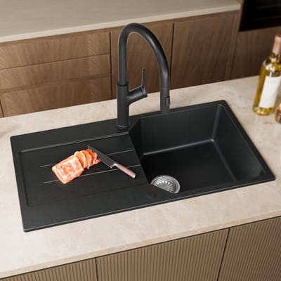Anycee max Spoelbak Keuken - Graniet Spoelbak 86x45CM Zwart - Spoelbakken Keuken- Spoelbakken Met Afdruip - Opbouw Spoelbak