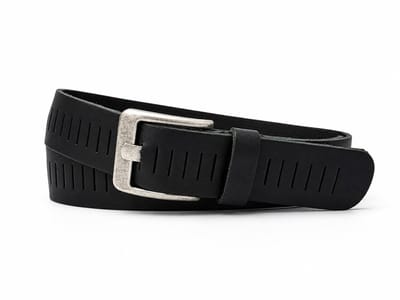 Zwarte Leren Riem Dames & Heren met Fijne Gleufjes – 4 cm Breed – Stoere Jeansriem van Echt Buffelleer- Maat 105 (totale lengte 120) Broekriem