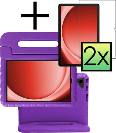 Hoes - Geschikt voor Samsung Galaxy Tab A9 - Met 2x Screenprotector - Kinderhoes Shockproof Bumper - Kidsproof Case - Tablet Hoesje - Kinder Cover - Paars