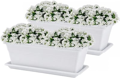 Plasticforte Plantenbakken met water opvangschotels - wit - 2x stuks - 50 x 18 x 15 cm - tuin - balkon - terras - rechthoek