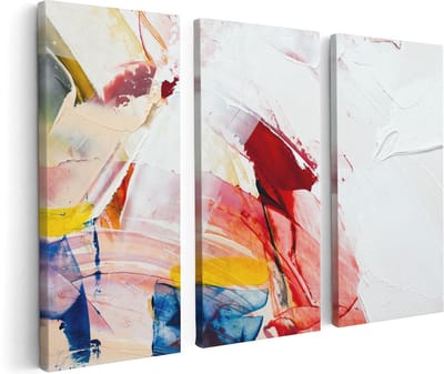 Artaza Canvas Schilderij Drieluik Abstracte Kunst van Verf Kleuren - 120x80 - Foto Op Canvas - Canvas Print