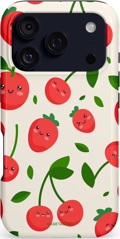 Casetastic hoesje geschikt voor Apple iPhone 17 Pro - MagSafe - Dubbellaagse bescherming - Knappe Kers - Fashion Case - Crème Rood Wit Groen