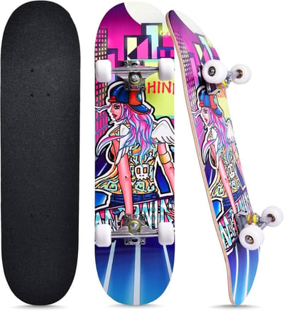 Compleet Skateboard voor Beginners en Gevorderden - 7 Lagen Esdoorn, Dubbele Concave, 90x20cm