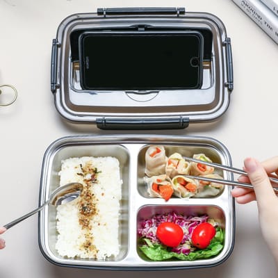 304 RVS dubbelwandige ge茂soleerde met vakjes - Lekdichte opwarmbare lunchbox, magnetron- en vaatwasserbestendig voor school en kantoor