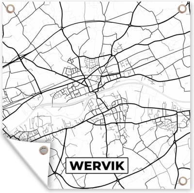 Tuin poster Stadskaart – Zwart Wit - Kaart – Wervik – België – Plattegrond - 200x200 cm - Tuindoek