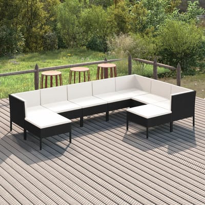 vidaXL - 9-delige - Loungeset - met - kussens - poly - rattan - zwart