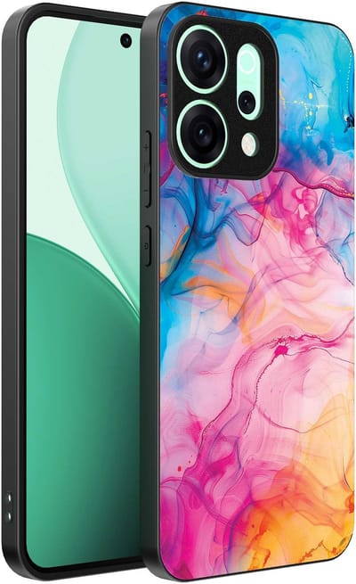 Geschikt voor Oppo Reno 14 Telefoonhoesje met Regenboog Acryl Marmer Opdruk - TPU Backcover Case Rainbow Acrylic Marble Design - Smartphonica geschikt voor Oppo Reno 14