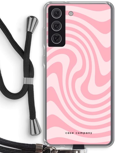 Case Company® - Hoesje met koord geschikt voor Samsung Galaxy S21 FE hoesje met Koord - Swirl Roos - Telefoonhoesje met Zwart Koord - Bescherming aan alle Kanten en Over de Schermrand