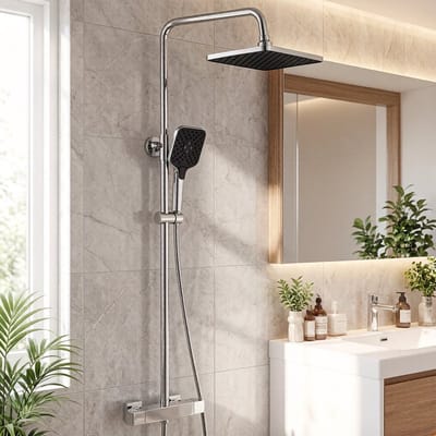 Auralum Max Regendouche met Thermostaatkraan - Doucheset - 12 inch Douchekop - 3 Functie Handdouche - Thermostatische Mengkraan - Verstelbare Hoogte 90-125 cm - Waterbesparend - Chroom