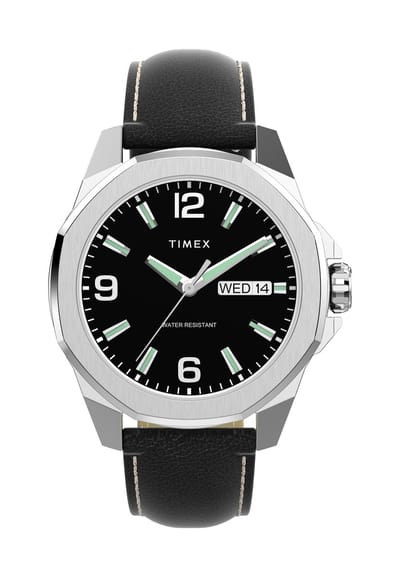 Timex Essex Ave 46 Quartz Analoog Horloge Zwart Kast: 100% Loodarm Messing | Armband: 100% Leer 46 TW2W92900AJ