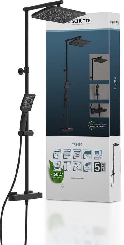 SCHÜTTE TRENTO Douchesysteem - Regendouche - Met Thermostatische Douchekraan - Hartafstand 150 mm - Mat Zwart