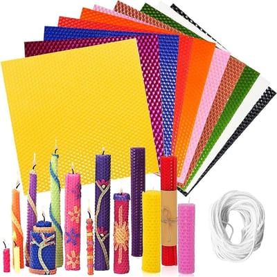 Bijenwas Kaarsen Set met 10 Kleuren, Kaarsenwas Platen en Katoenen Lont voor DIY Doopsgezinde Kaarsen (20 x 20 cm) - Perfect voor Kinderen en Creatieve Projecten
