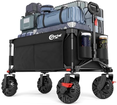 SnelShoppen - PORTAL Strand trolley kar voor zand, grote wielen, festival en camping, opvouwbare strandwagen en tuin trolley, ondersteuning tot 102 kg