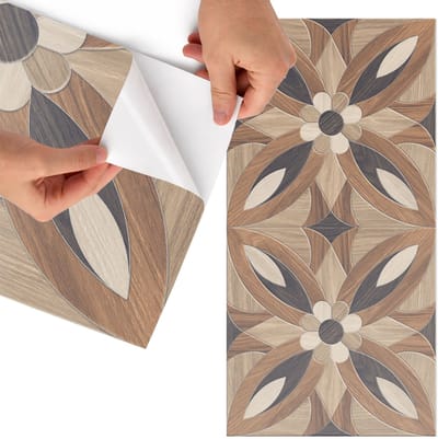 Tulup Meubelfolie - Houten bloemen Decoratiefolie Zelfklevend - 75x150 cm - Bruin Meubelfolie - Meubelfolie Zelfklevend - Geometrische Meubelfolie - Wrapfolie Keuken - Wanddecoratie - Geometrie