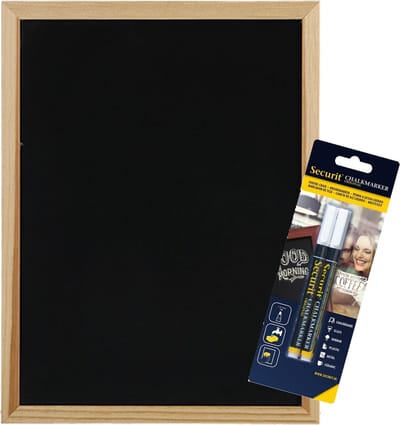 Securit Krijtbord/schoolbord met 2x witte krijtstiften met dunne punt - 30 x 40 cm - hout