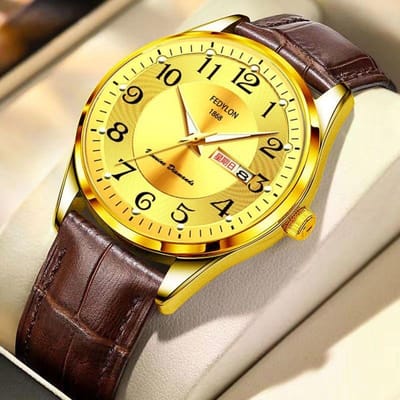 Volautomatisch Quartz Uurwerk Horloge Heren Lichtgevende Kalender Waterdicht Zakelijk Stalen Horloge voor Middelbare en Oudere Mensen Minimum yellow