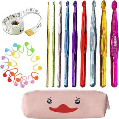 Complete Haaknaalden Set met 31 Stukken - Inclusief 9 Kleurrijke Haaknaalden, 20 Haakmarkeerders en Volledige Maat - Perfect voor Beginners en als Cadeau voor Moeders, Zussen en Dochters die van Haken Houden